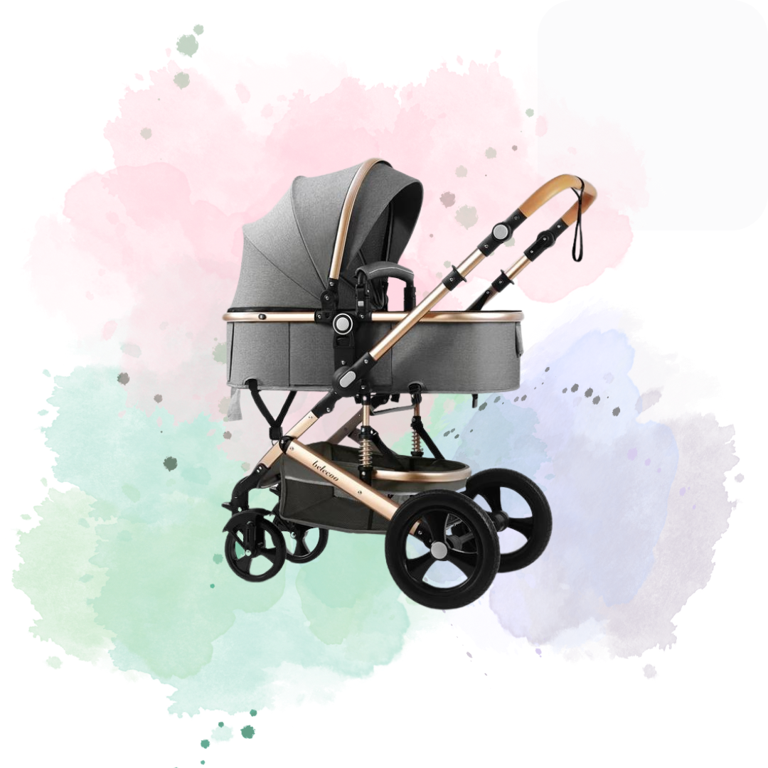 Gray and Rose Gold Baby Stroller