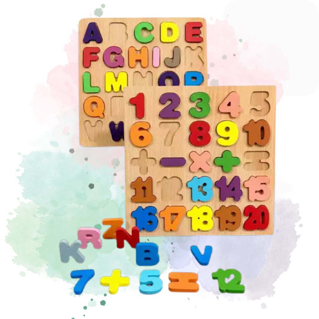 3 Wooden Sensory Boards Combo. Alphabet, numbers and Shapes