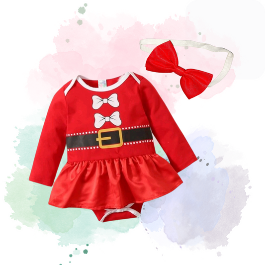 Christmas Themed Baby Bodysuit Dress With a Bow