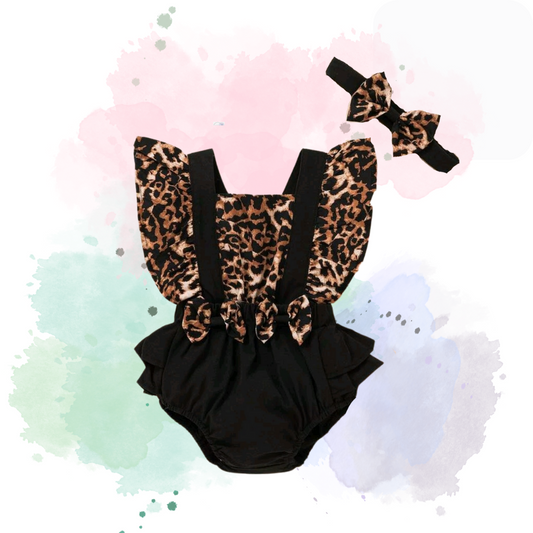 Little Leopard Print Ruffle Baby Outfit with a Matching Bow