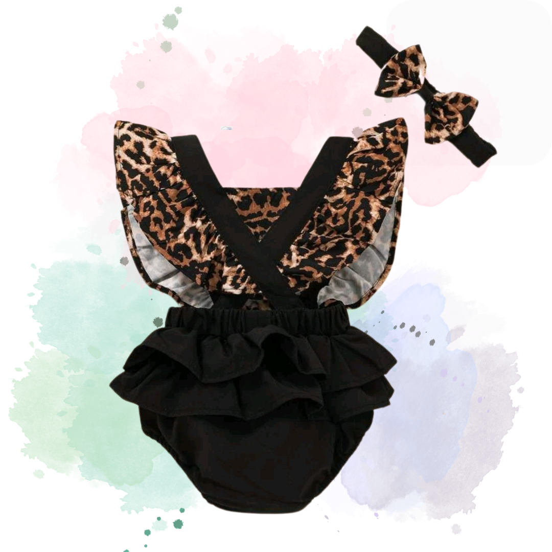 Little Leopard Print Ruffle Baby Outfit with a Matching Bow