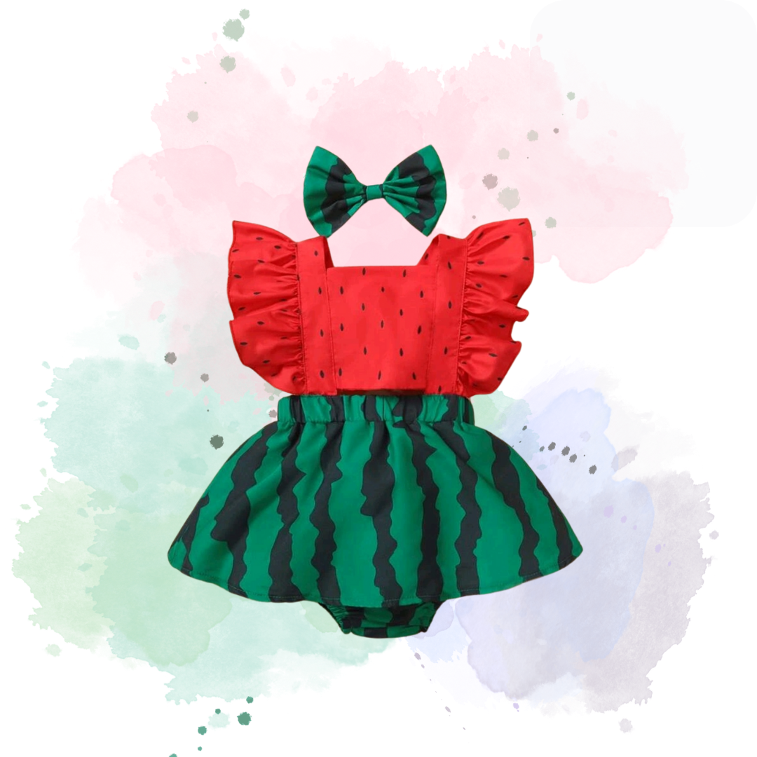 Baby Watermelon Themed Dress and Matching Headband