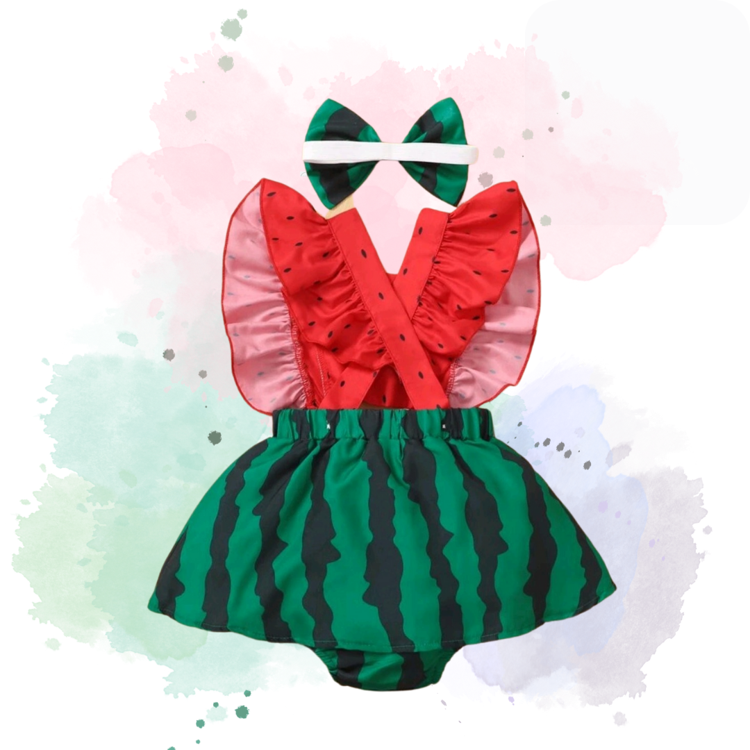 Baby Watermelon Themed Dress and Matching Headband