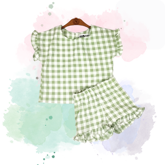 GINGHAM SET - FRILLY BOX TEE & SHORTS - BABA FISHEES