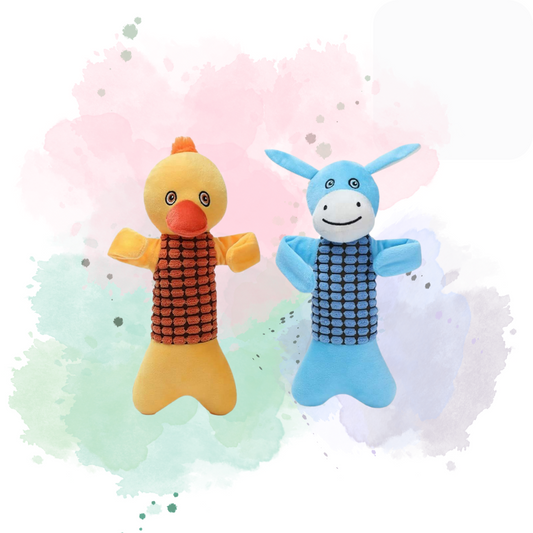 Squeaky Donkey and Duck Pet Plush Toy