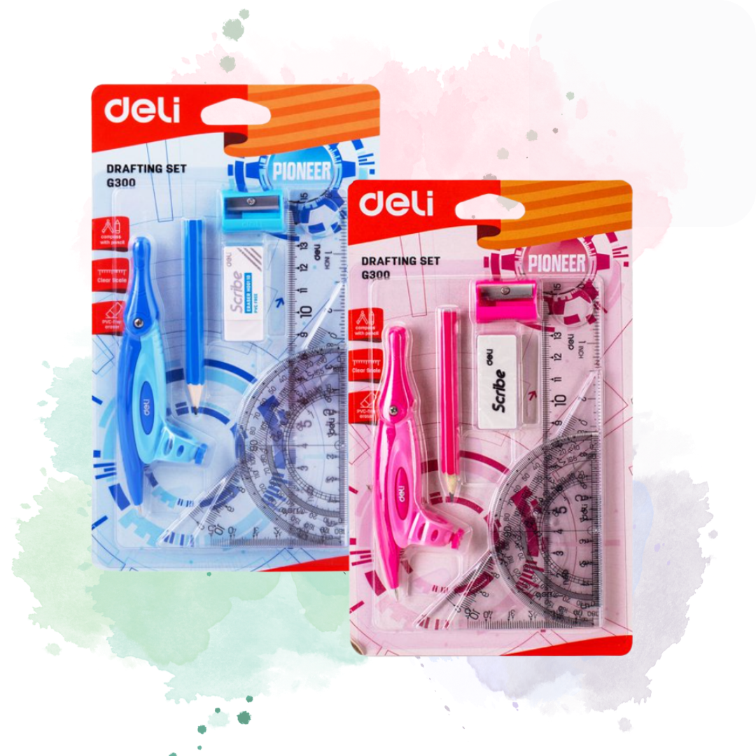 DELI Geometry Set, 8 Pieces, Protractor, Divider, Ruler, Compass, Eras ...
